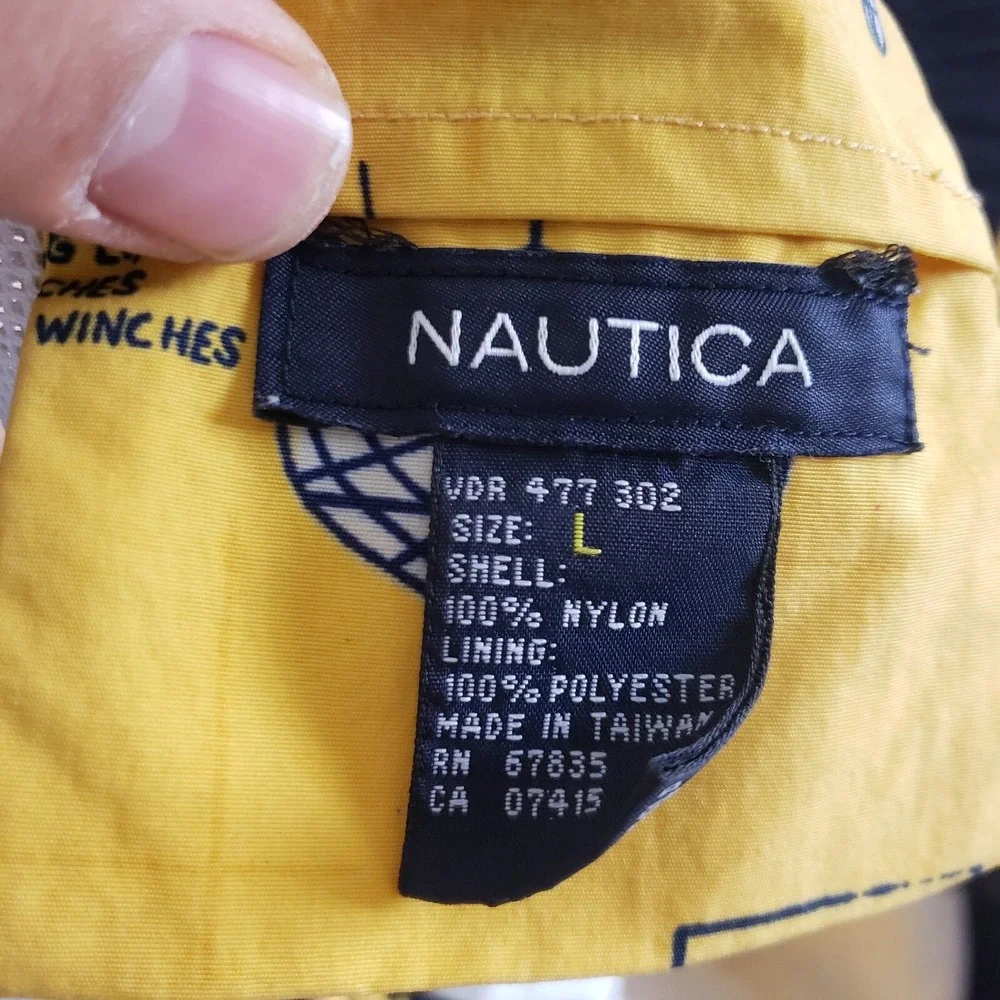 VINTAGE Nautica Swim Trunks‎ Mens Large Yellow Blue Short Sail Boats Adult 90s